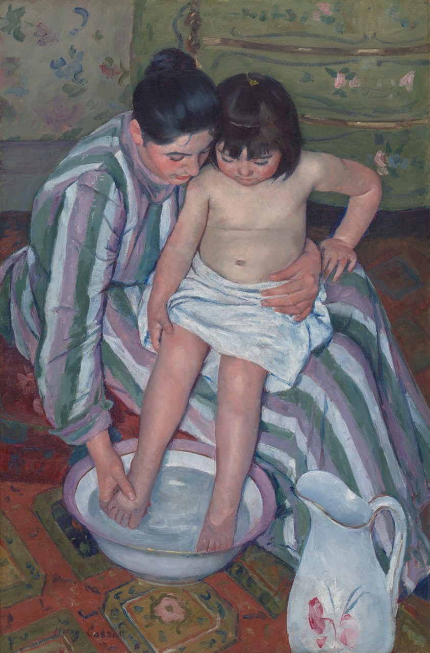 Mary Cassatt, The Child's Bath (1893) — a mother washing a young child, painted with intimate attunement; the original secure base