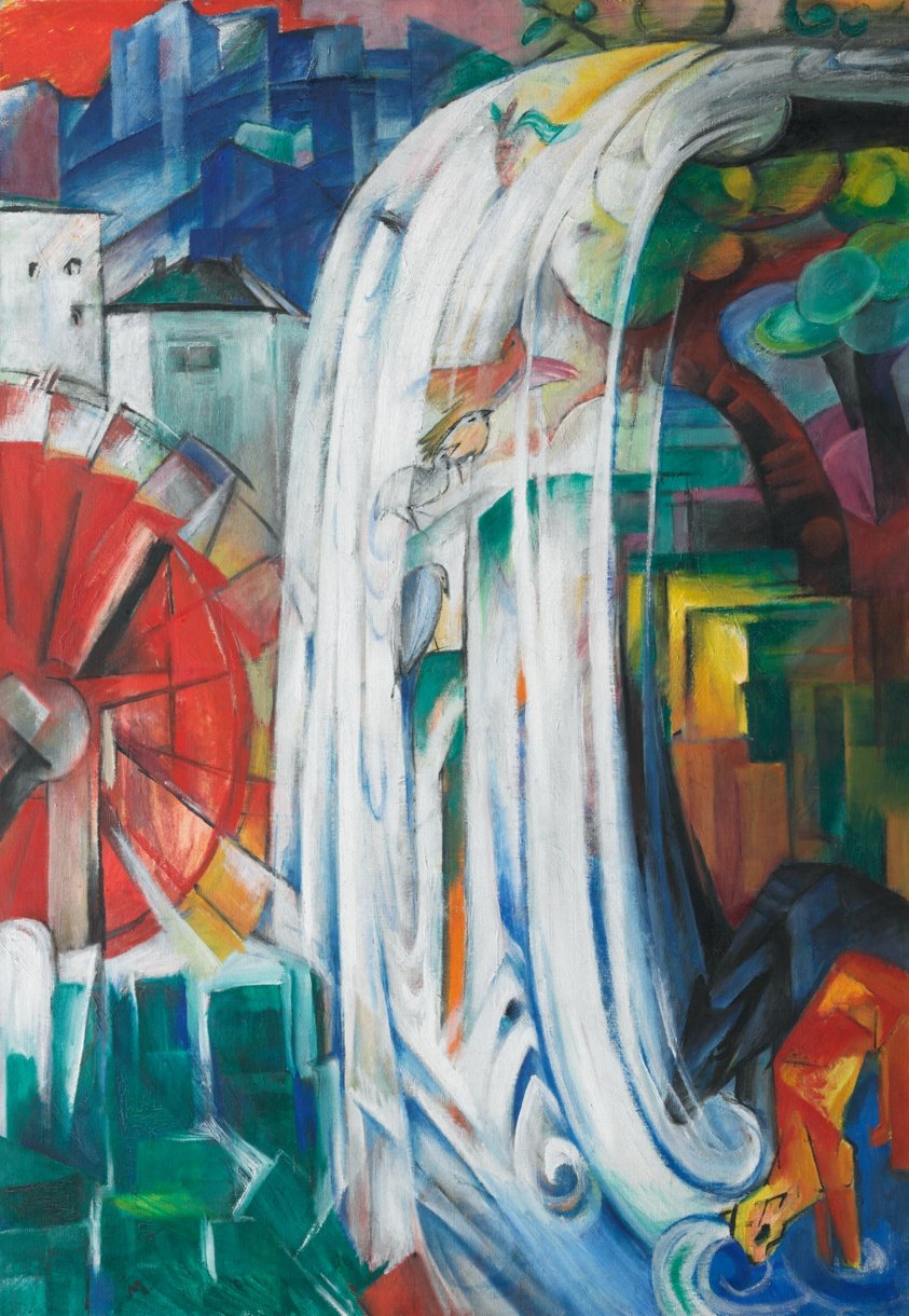 Franz Marc, The Bewitched Mill (1913) — a mechanical structure embedded in expressionist landscape, representing technology appearing to think or feel
