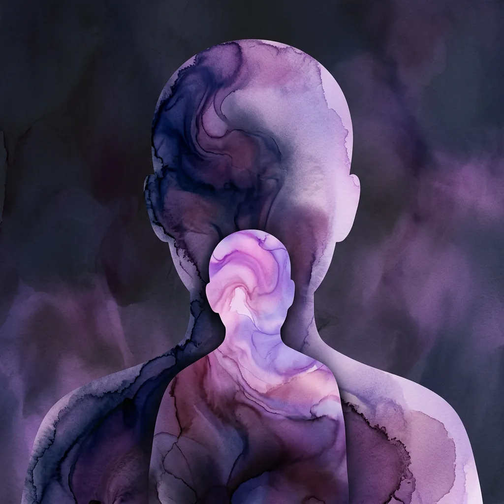 Abstract artwork of a figure in supportive space representing inner security